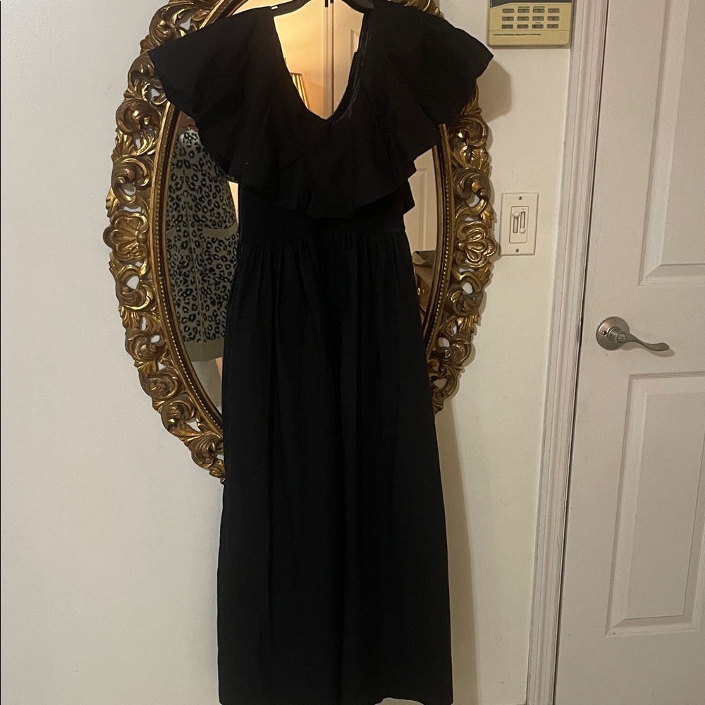 Ann Taylor Elegant Black Ruffle Maxi Dress